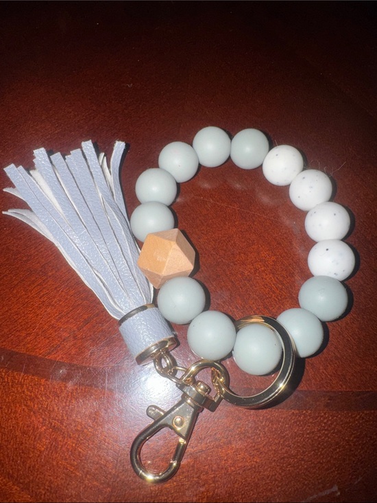 Unbranded Accessories - Beaded Tassel Wristlet Keychain - Blue, Tan and White